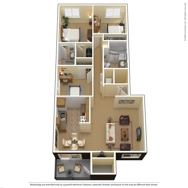 3 Bed 2 Bath (F) H203 floor plan